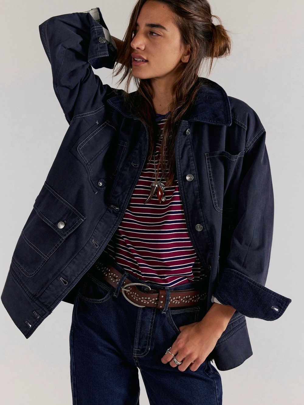 NWT new small we the free people flannel lined barn coat jacket black plaid